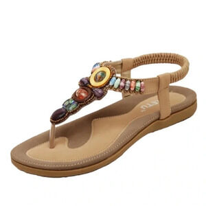 SIKETU SUMMER SLING‎ BACK SANDALS BEACH BOHEMIAN BEADED STONE DETAILS SIZE 8.5